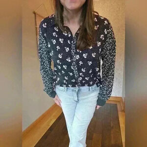 Mystree Women's Button Down Blouse Boho Mixed Print Floral Sz Medium